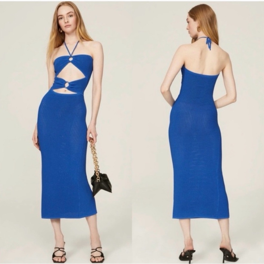 Blue Cutout Knit Bodycon Dress - Solid and striped
